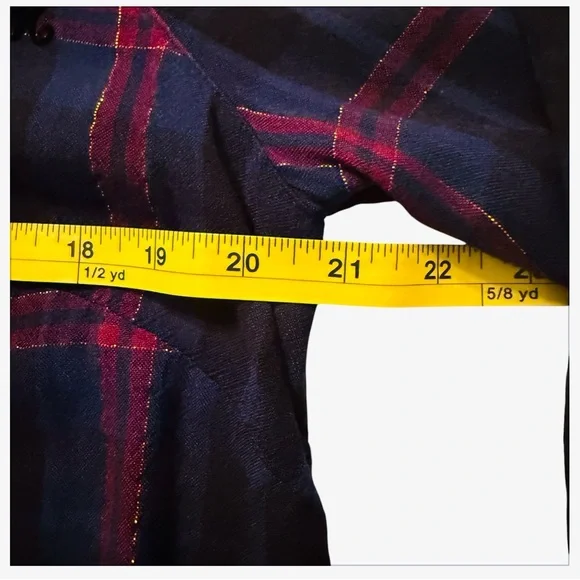 Harley-Davidson Lurex Plaid Flannel Shirt Blue/Red Roses Size Large EUC - Picture 10 of 15